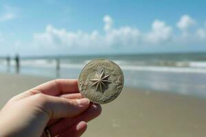 de spänning av upptäckt en sand dollar foto