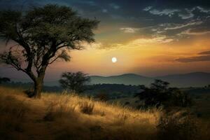 de full måne belysande ett afrikansk landskap foto