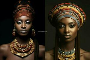de slående skönhet av afrikansk kvinnor Utsmyckad i tra foto