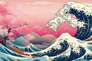 en bakgrund i abstrakt hokusai stil terar foto