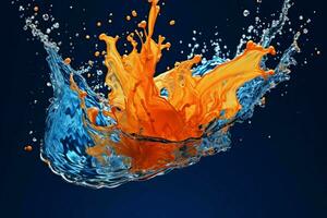 en blå och orange vatten stänk med en blå backgrou foto