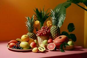 en färgrik frukt är visas på en tabell foto