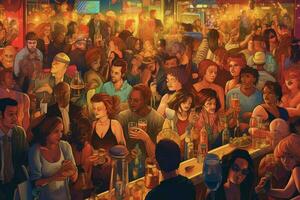 en fullt med folk nattklubb med människor innehav öl glasse foto