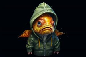 en digital illustration av en fisk bär en luvtröja foto