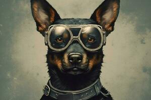 en hund med en svart glasögon på foto