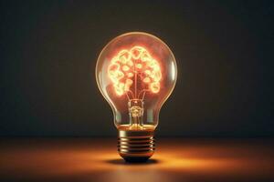 en ljus Glödlampa med en hjärna inuti är belyst upp foto