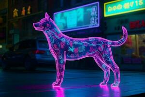 en neon leopard hund i en stad foto