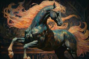 en målning av en häst den där är på en skärm foto