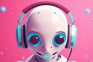 en affisch för en robot med en rosa hörlurar foto