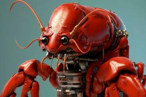 en röd hummer är på en robotar ansikte foto