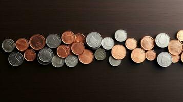 topp se av mynt representerar besparingar och finansiell stabilitet med Plats för text. mynt, stack, besparingar, stabilitet, pengar. ai genererad. foto
