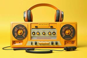 en gul och orange kassett spelare med hörlurar foto