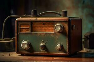 ett gammal fashioned radio med en rostig knopp foto