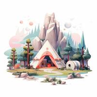 illustration av camping jord, pastell tetradisk färger, söt och udda, fantasi konst, vattenfärg effekt, vit bakgrund. ai genererad foto