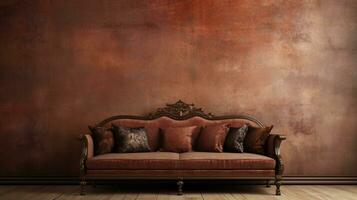 bild av en skön traditionell soffa med Plats för text och texturerad vägg bakgrund, bakgrund bild, ai genererad foto