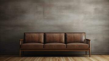 bild av en skön trä- soffa med Plats för text och texturerad vägg bakgrund, bakgrund bild, ai genererad foto