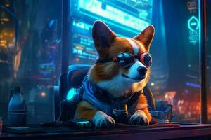 corgi hund cyberpunk natt foto