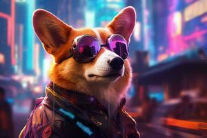 corgi hund cyberpunk foto