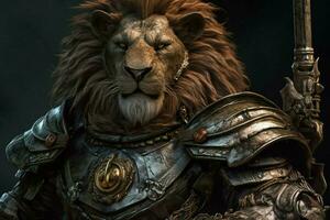 lejon kung med full rustning och vapen foto
