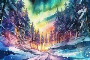 de illustration skildrar en nordic aurora borealis foto
