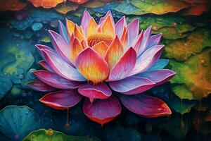 detta konstverk skildrar en färgrik lotus blomma i f foto