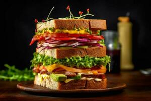 Prova en gott och färgrik vegan smörgås full av v foto