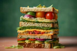 Prova en gott och färgrik vegan smörgås full av v foto