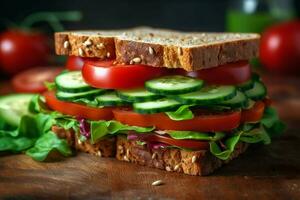 vegan smörgås fylld med färsk grönsaker perfekt foto