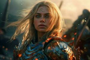 krigare blond kvinna gaming fiktiv värld foto