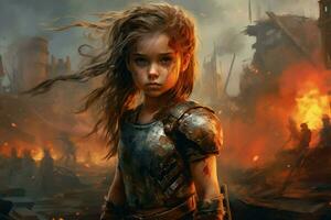 krigare barn flicka gaming fiktiv värld foto