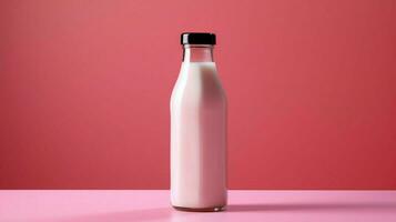 en flaska av mjölk med en svart keps sitter på en tabell foto