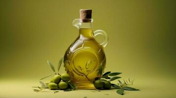 en flaska av oliv olja med en hantera och en hantera foto