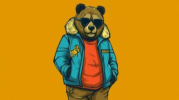 en tecknad serie Björn bär en jacka och solglasögon foto