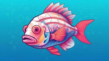 en tecknad serie fisk med en rosa ansikte och en blå bakgrund foto