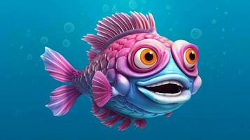 en tecknad serie fisk med en rosa ansikte och en blå bakgrund foto