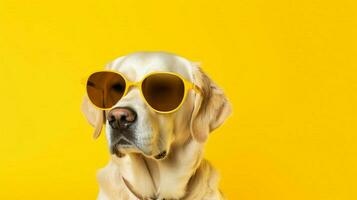 en gyllene retriever hund bär solglasögon på en eder foto