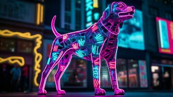 en neon leopard hund i en stad foto