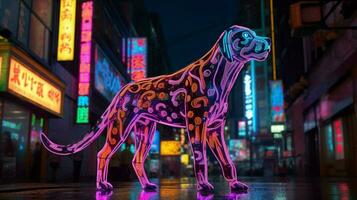 en neon leopard hund i en stad foto