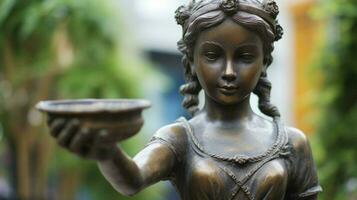 en staty av en flicka med en pott i henne hand foto