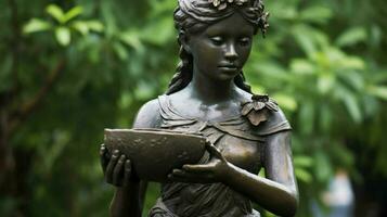 en staty av en flicka med en pott i henne hand foto