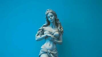 en staty av en flicka med en blå bakgrund foto