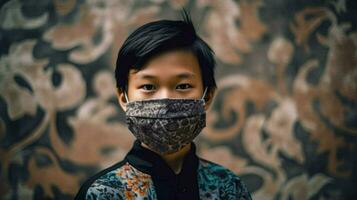 ett asiatisk pojke bär skyddande mask covid 19 mas foto
