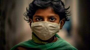 ett indisk pojke bär skyddande mask covid 19 ma foto