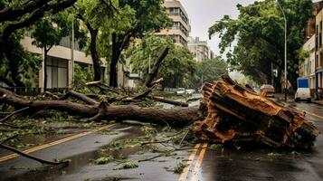 konsekvenser av orkan i form av fallen träd foto