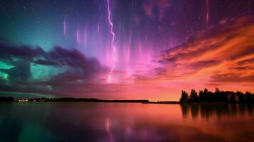 dramatisk himmel med elektrisk blå bloss och rosa foto