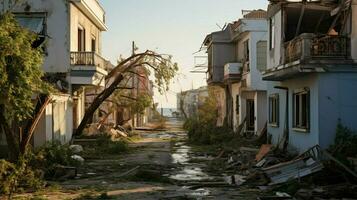 förstörd hus och träd efter verkningarna orkan foto