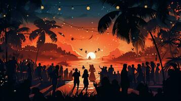 de bild visar en natt strand fest med musik foto