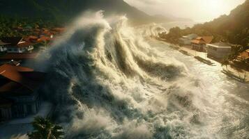 tsunami Vinka kraschar in i kust by förstöra foto