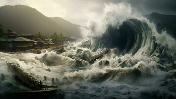 tsunami Vinka rullar till Strand föra foto