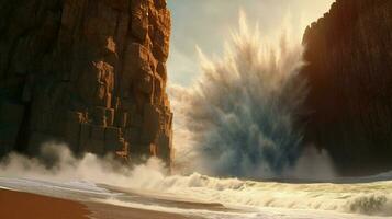 tsunami vågor krascha mot höga klippa Skicka in foto